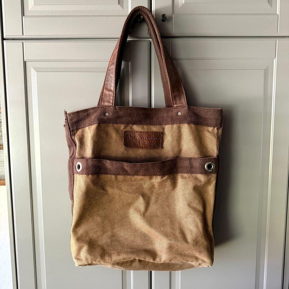 Abercrombie & Fitch Vintage Y2K Leather Canvas Tote Bag, Brown,OS